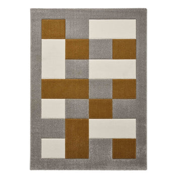 Brooklyn BRK04 Modern Geometric Patchwork Blocks Border Soft Carved Durable Short Pile Grey/Yellow/Cream Rug-Think Rugs-Rug Love - The Most Loved Rug Store